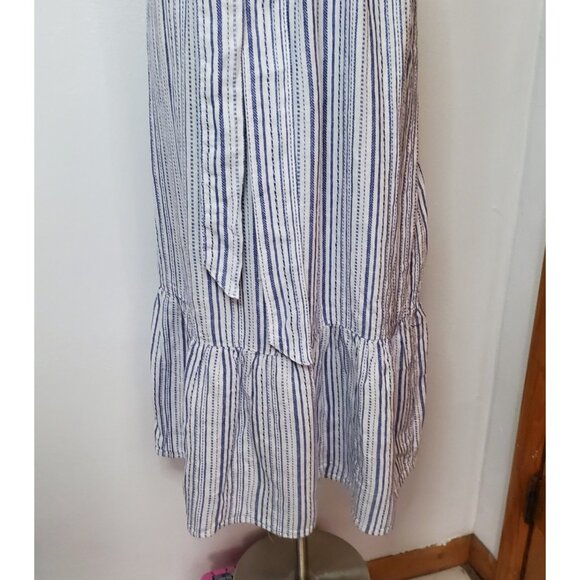 Briggs Women's Linen Blend Size XS Tiered Flutter Cap Sleeve Dress White Blue - Picture 4 of 15